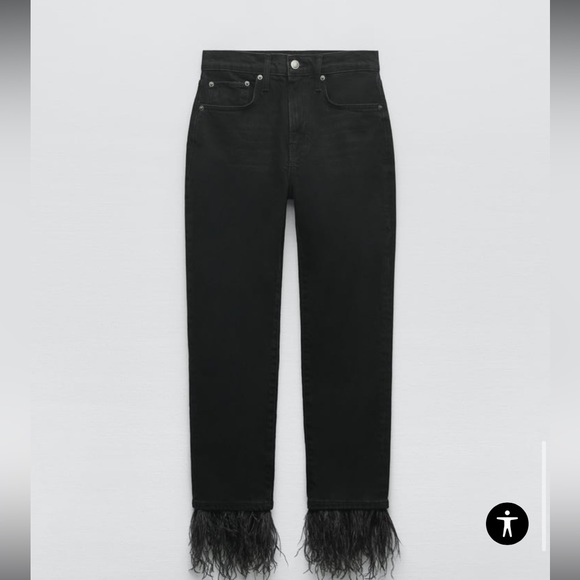 Zara black slim jeans denim with detachable feather fur - Picture 6 of 13